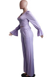 Purple Casual V Neck Long Sleeve Two Pieces