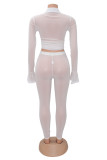 White Fashion Sexy Solid Patchwork See-through Turndown Collar Long Sleeve Two Pieces