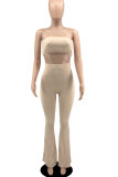 Khaki Sexy Solid Patchwork Strapless Sleeveless Two Pieces