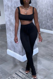 Grey Sexy Casual Sportswear Solid Slit Pants Spaghetti Strap Sleeveless Two Pieces
