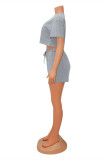 Yellow Fashion Casual Solid Patchwork O Neck Short Sleeve Two Pieces