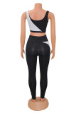 Blue Fashion Casual Sportswear Patchwork Contrast U Neck Sleeveless Two Pieces