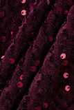 Dark Purple Fashion Patchwork Plus Size Sequins See-through O Neck Short Sleeve Dress