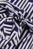 Blue White Fashion Casual Print Patchwork V Neck Regular Jumpsuits