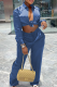 Blue Casual Solid Patchwork Turndown Collar Long Sleeve Two Pieces