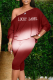 Burgundy Fashion Gradual Change Letter One Shoulder Long Sleeve Two Pieces