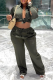 Green Casual Solid Patchwork Turndown Collar Long Sleeve Two Pieces