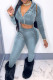 Sky Blue Casual Solid Patchwork Zipper Hooded Collar Long Sleeve Two Pieces