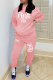 Pink Fashion Print Draw String Hooded Collar Long Sleeve Two Pieces