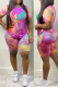 Purple Fashion Patchwork Tie-dye O Neck Short Sleeve Two Pieces