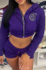 Purple Sexy Patchwork Hot Drill Hooded Collar Long Sleeve Two Pieces