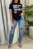 Brown Fashion Casual Letter Print Basic O Neck T-Shirts