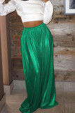 Gold Casual Solid Patchwork High Waist Wide Leg Solid Color Bottoms
