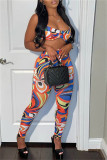 Purple Fashion Sexy Print Vests Pants Spaghetti Strap Sleeveless Two Pieces