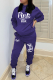 Purple Fashion Print Draw String Hooded Collar Long Sleeve Two Pieces