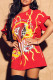 Red Fashion Casual Print Patchwork O Neck Short Sleeve Dress
