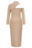 Red Sexy Solid Slit Half A Turtleneck One Step Skirt Dresses