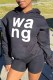 Black Fashion Casual Print Letter Hooded Collar Tops