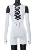 White Sexy Solid Backless Hot Drill O Neck Skinny Rompers