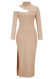 Red Sexy Solid Slit Half A Turtleneck One Step Skirt Dresses