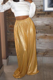Red Casual Solid Patchwork High Waist Wide Leg Solid Color Bottoms