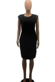 Light Purple Casual Solid Patchwork O Neck Straight Dresses