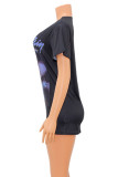 Black Fashion Casual Print Patchwork O Neck T-Shirts