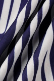 Blue White Fashion Casual Print Patchwork V Neck Regular Jumpsuits