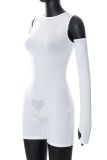 White Sexy Solid Backless Hot Drill O Neck Skinny Rompers