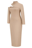 Red Sexy Solid Slit Half A Turtleneck One Step Skirt Dresses