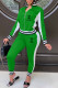 Green Fashion Casual Print Patchwork Letter Zipper Collar Long Sleeve Two Pieces