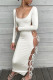 White Sexy Solid Bandage Hollowed Out Patchwork U Neck Pencil Skirt Dresses