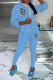 Sky Blue Casual Sportswear Solid Embroidered Patchwork Hooded Collar Long Sleeve Two Pieces