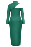 Red Sexy Solid Slit Half A Turtleneck One Step Skirt Dresses
