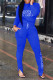 Blue Casual Print Patchwork Slit Half A Turtleneck Long Sleeve Two Pieces