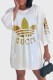 White Fashion Casual Letter Patchwork O Neck Straight Dresses