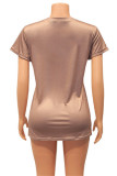 Brown Fashion Casual Letter Print Basic O Neck T-Shirts