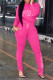 Rose Red Casual Print Patchwork Slit Half A Turtleneck Long Sleeve Two Pieces
