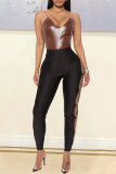 Black Fashion Casual Solid Hollowed Out Skinny High Waist Pencil Trousers