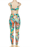 Purple Fashion Sexy Print Vests Pants Spaghetti Strap Sleeveless Two Pieces