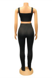 Grey Sexy Casual Sportswear Solid Slit Pants Spaghetti Strap Sleeveless Two Pieces
