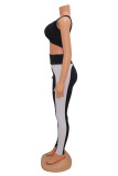 Blue Fashion Casual Sportswear Patchwork Contrast U Neck Sleeveless Two Pieces