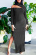 Black Sexy Solid Slit Half A Turtleneck One Step Skirt Dresses