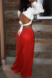 Red Casual Solid Patchwork High Waist Wide Leg Solid Color Bottoms
