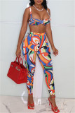 Purple Fashion Sexy Print Vests Pants Spaghetti Strap Sleeveless Two Pieces