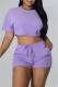 Purple Fashion Casual Solid Patchwork O Neck Short Sleeve Two Pieces