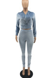 Pink Casual Solid Patchwork Zipper Hooded Collar Long Sleeve Two Pieces