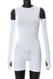 White Sexy Solid Backless Hot Drill O Neck Skinny Rompers