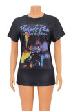Black Fashion Casual Print Patchwork O Neck T-Shirts