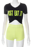 Yellow Fashion Print Patchwork O Neck Short Sleeve Two Pieces